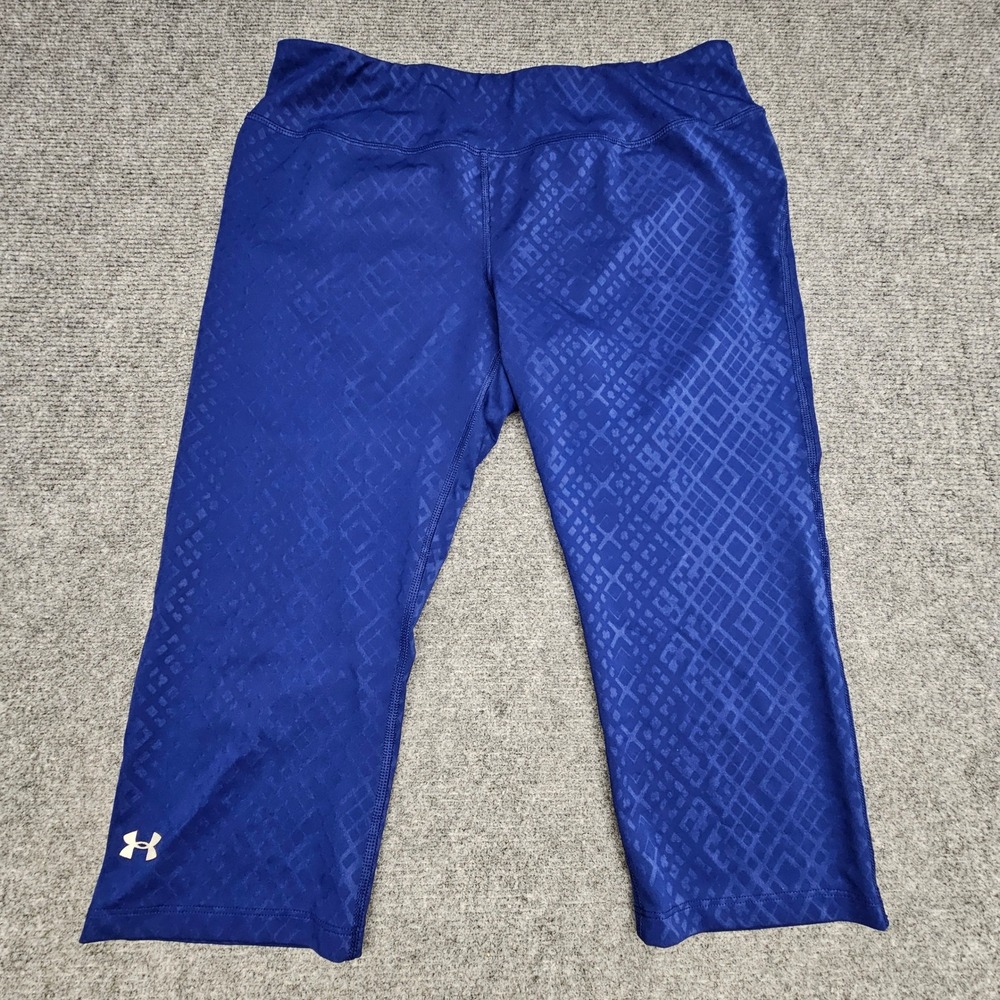 Under Armour Capri Leggings Womens LG Blue Geometric Heatgear Athletic Gym Yoga
